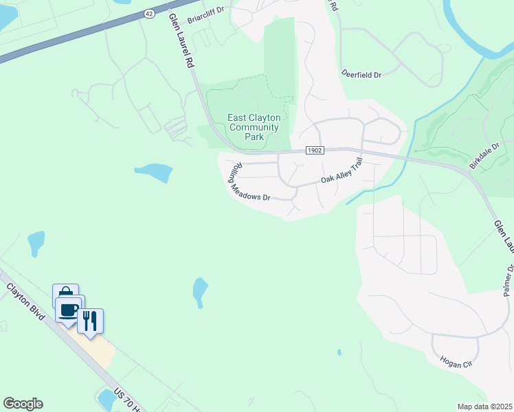 map of restaurants, bars, coffee shops, grocery stores, and more near in Clayton