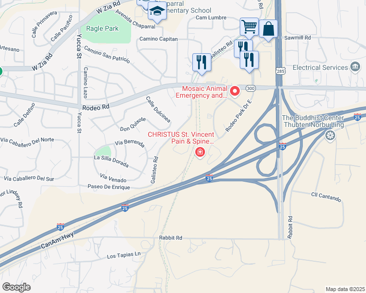 map of restaurants, bars, coffee shops, grocery stores, and more near 2961 Galisteo Road in Santa Fe