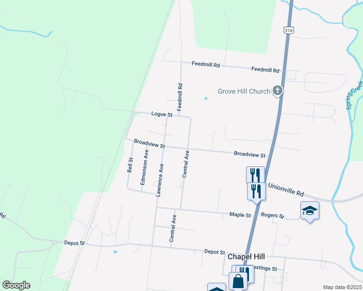 map of restaurants, bars, coffee shops, grocery stores, and more near 417 Central Avenue in Chapel Hill
