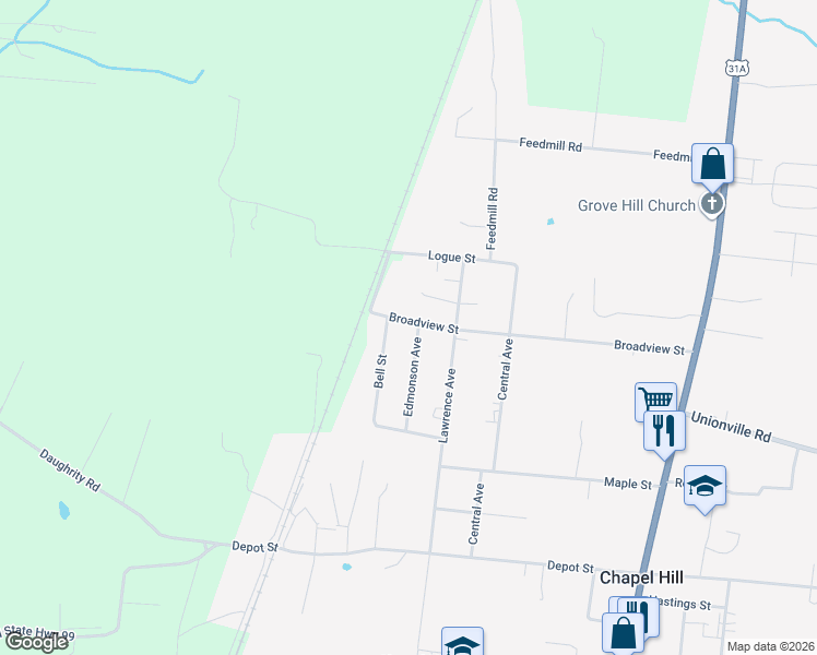 map of restaurants, bars, coffee shops, grocery stores, and more near 410 Bell Street in Chapel Hill