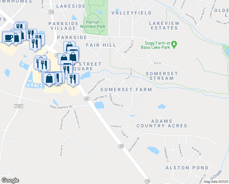map of restaurants, bars, coffee shops, grocery stores, and more near 204 Teal Lake Drive in Holly Springs