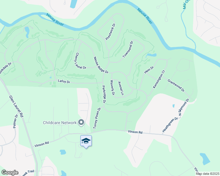 map of restaurants, bars, coffee shops, grocery stores, and more near 210 Waverly Drive in Clayton