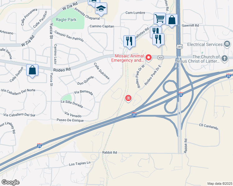 map of restaurants, bars, coffee shops, grocery stores, and more near 2961 Galisteo Road in Santa Fe