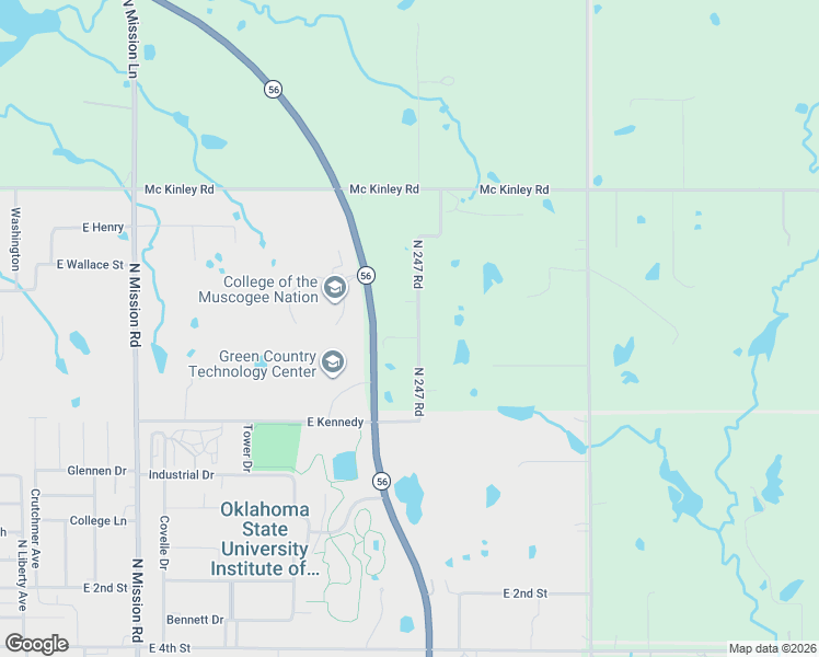 map of restaurants, bars, coffee shops, grocery stores, and more near 15335 North 247 Road in Okmulgee
