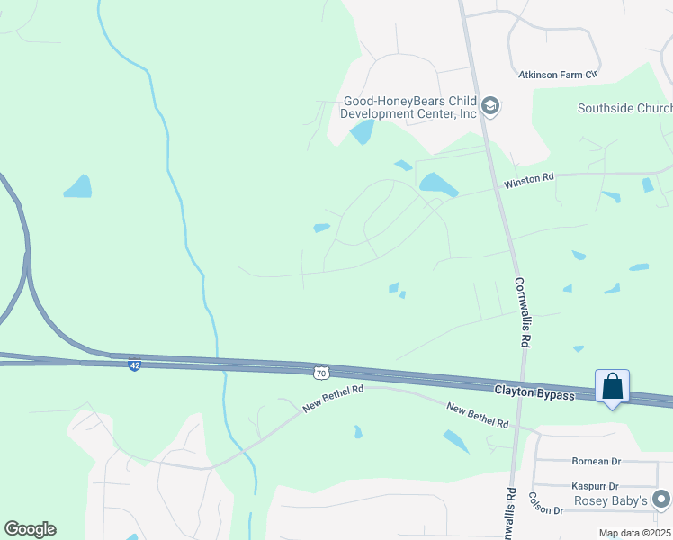 map of restaurants, bars, coffee shops, grocery stores, and more near Oak Branch Trail in Johnston County