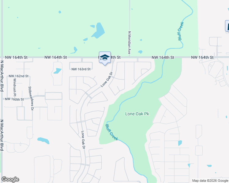 map of restaurants, bars, coffee shops, grocery stores, and more near 4600 Northwest 161st Street in Edmond