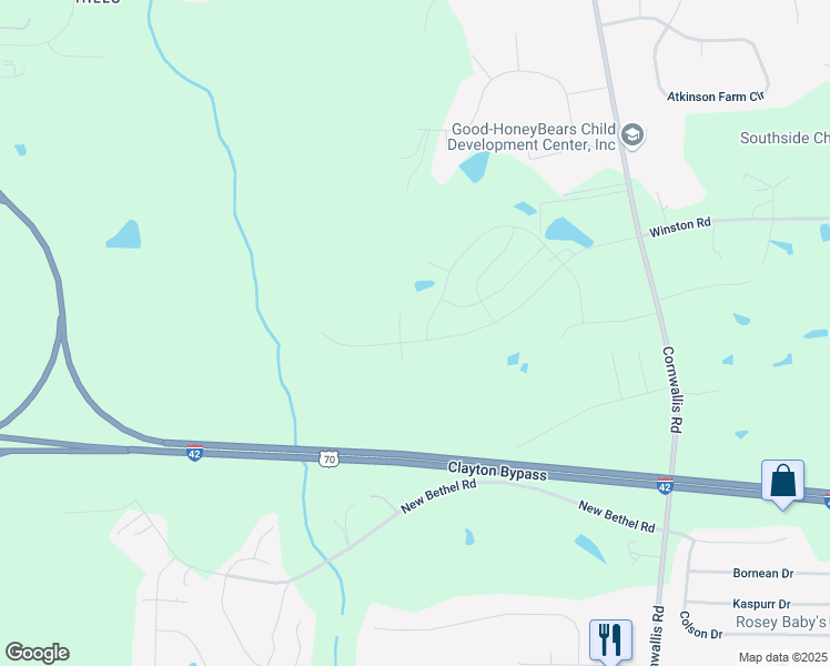 map of restaurants, bars, coffee shops, grocery stores, and more near 155 Willis Road in Garner