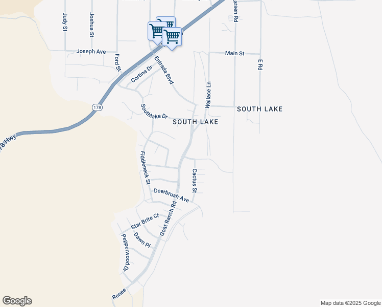 map of restaurants, bars, coffee shops, grocery stores, and more near Goat Ranch Road in Kern County