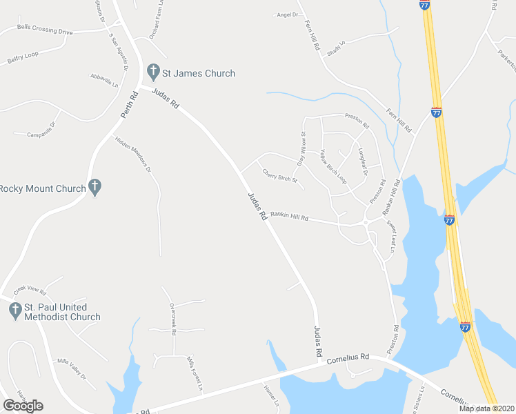 map of restaurants, bars, coffee shops, grocery stores, and more near 251 Judas Road in Mooresville