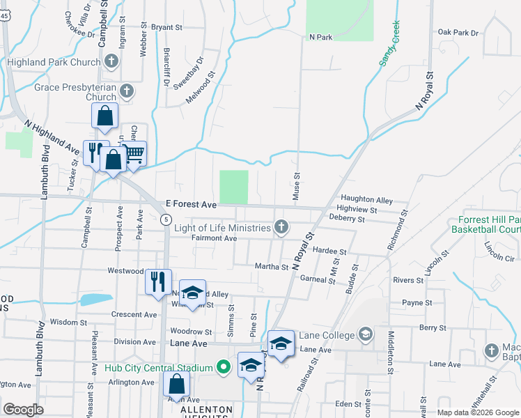 map of restaurants, bars, coffee shops, grocery stores, and more near 101 Northside Drive in Jackson