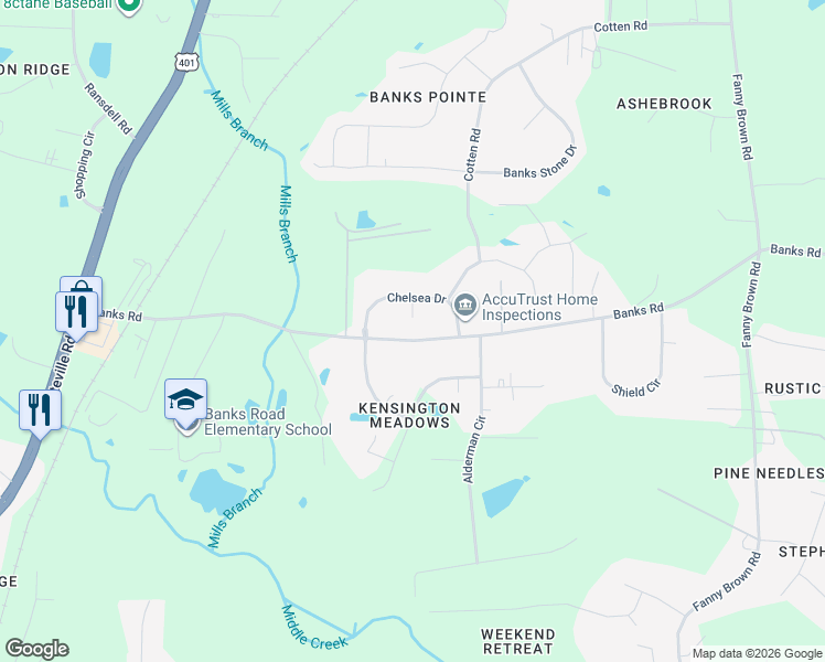 map of restaurants, bars, coffee shops, grocery stores, and more near 9037 Chelsea Drive in Raleigh