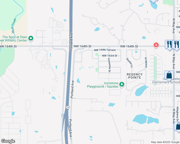 map of restaurants, bars, coffee shops, grocery stores, and more near 16309 Iron Fire Court in Edmond