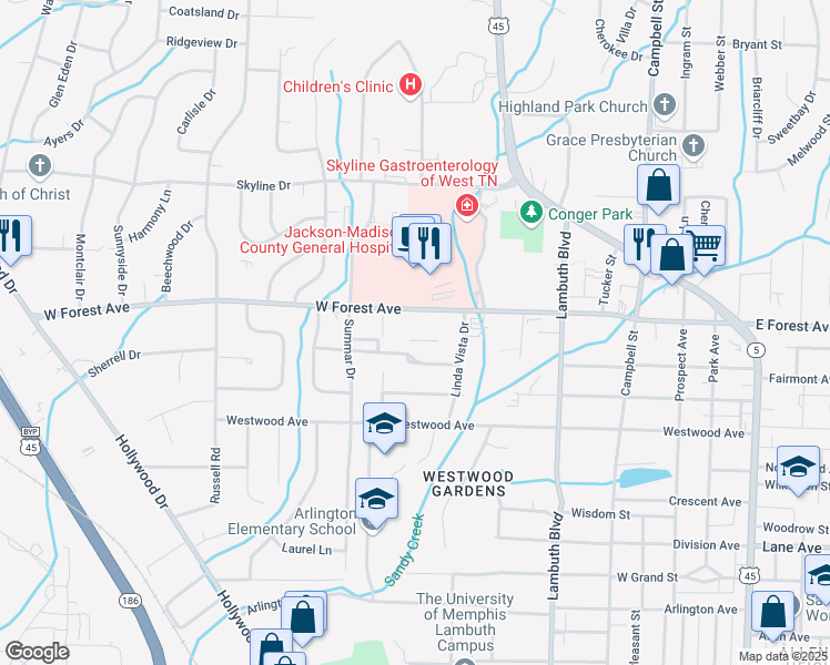 map of restaurants, bars, coffee shops, grocery stores, and more near 700 West Forest Avenue in Jackson