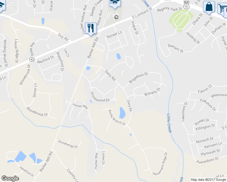 map of restaurants, bars, coffee shops, grocery stores, and more near 2001 McKinnon Drive in Clayton