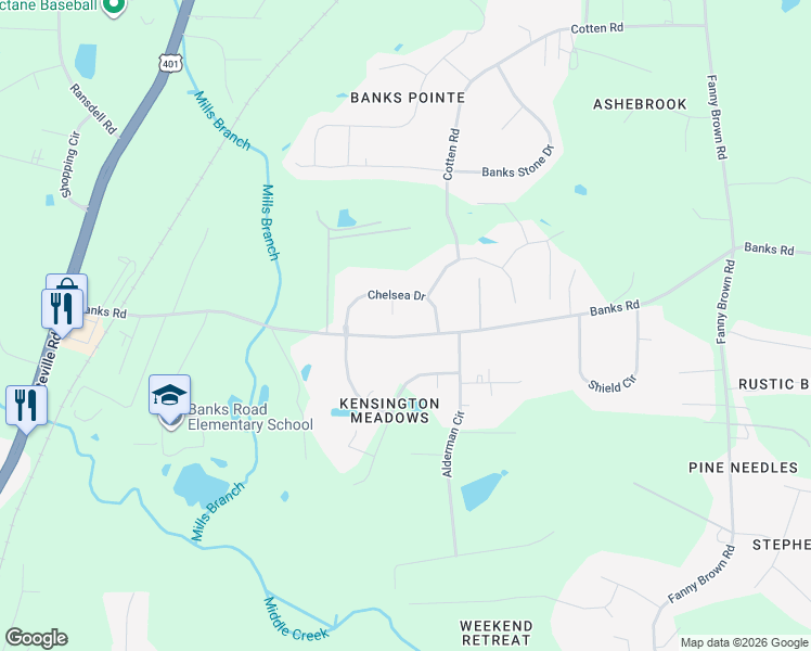 map of restaurants, bars, coffee shops, grocery stores, and more near 9013 Chelsea Drive in Raleigh