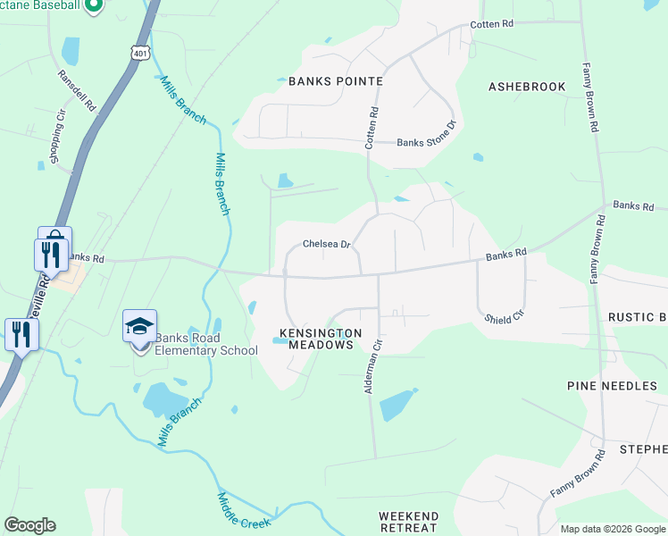 map of restaurants, bars, coffee shops, grocery stores, and more near 9013 Chelsea Drive in Raleigh