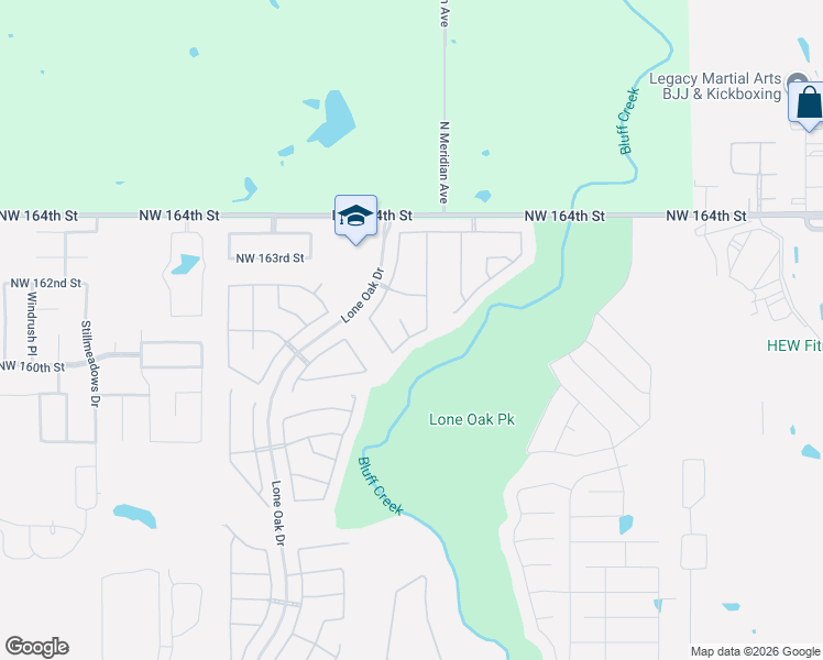 map of restaurants, bars, coffee shops, grocery stores, and more near 16238 Old Olive Way in Edmond