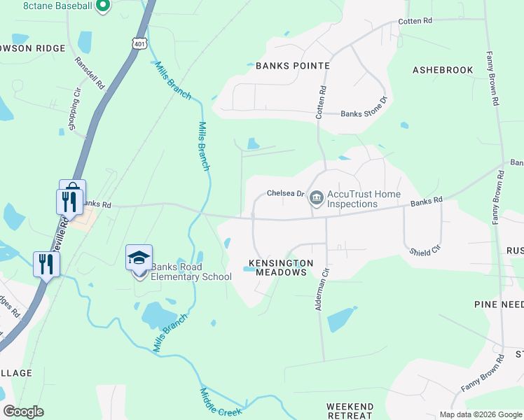 map of restaurants, bars, coffee shops, grocery stores, and more near 9037 Chelsea Drive in Raleigh