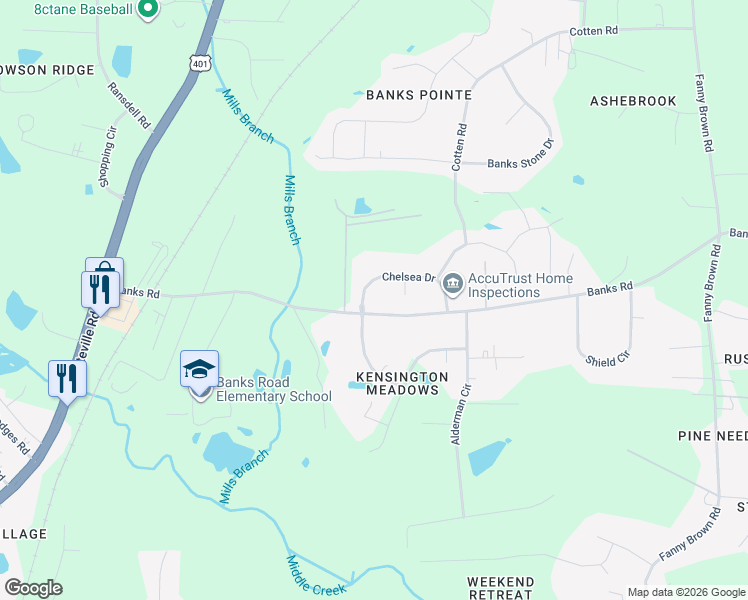 map of restaurants, bars, coffee shops, grocery stores, and more near 9037 Chelsea Drive in Raleigh