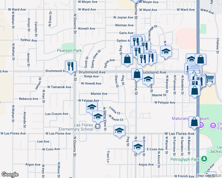 map of restaurants, bars, coffee shops, grocery stores, and more near 619 West Howell Avenue in Ridgecrest
