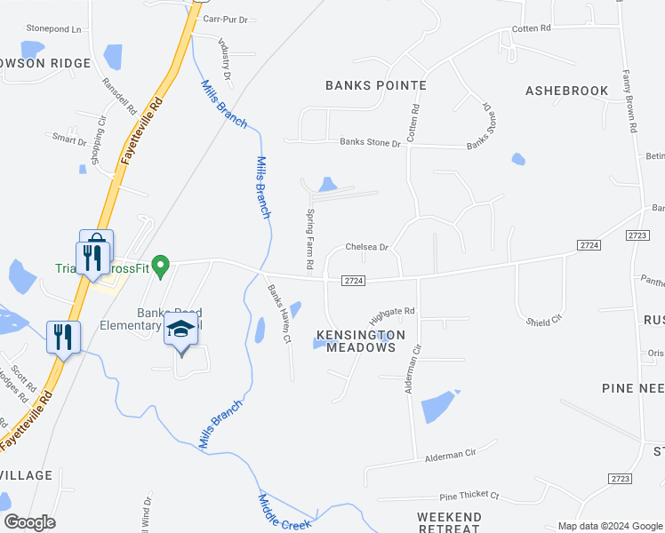map of restaurants, bars, coffee shops, grocery stores, and more near 9045 Chelsea Drive in Raleigh