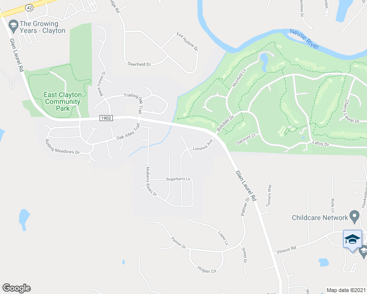 map of restaurants, bars, coffee shops, grocery stores, and more near 182 Lynshire Avenue in Clayton