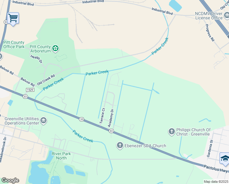 map of restaurants, bars, coffee shops, grocery stores, and more near 314 Academy Drive in Greenville