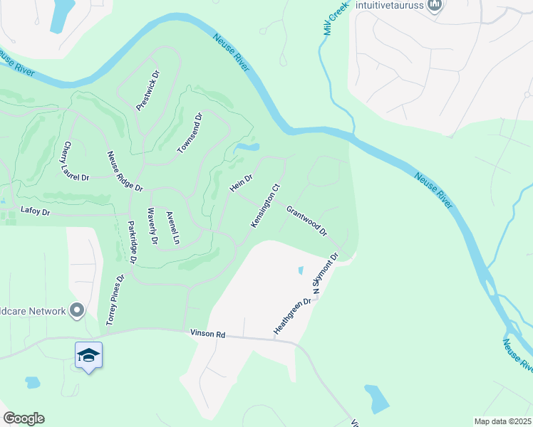 map of restaurants, bars, coffee shops, grocery stores, and more near 132 Kensington Court in Clayton