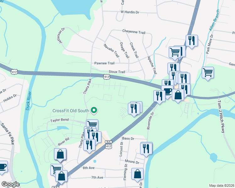 map of restaurants, bars, coffee shops, grocery stores, and more near 420 Theta Pike in Columbia
