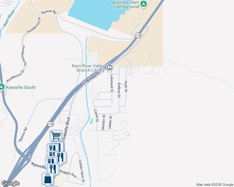 map of restaurants, bars, coffee shops, grocery stores, and more near 4229 Balboa Street in Lake Isabella
