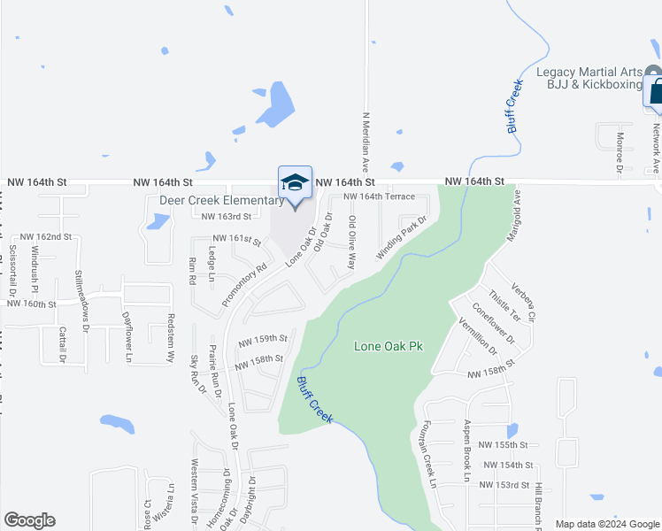 map of restaurants, bars, coffee shops, grocery stores, and more near 6404 Northwest 162nd Court in Edmond