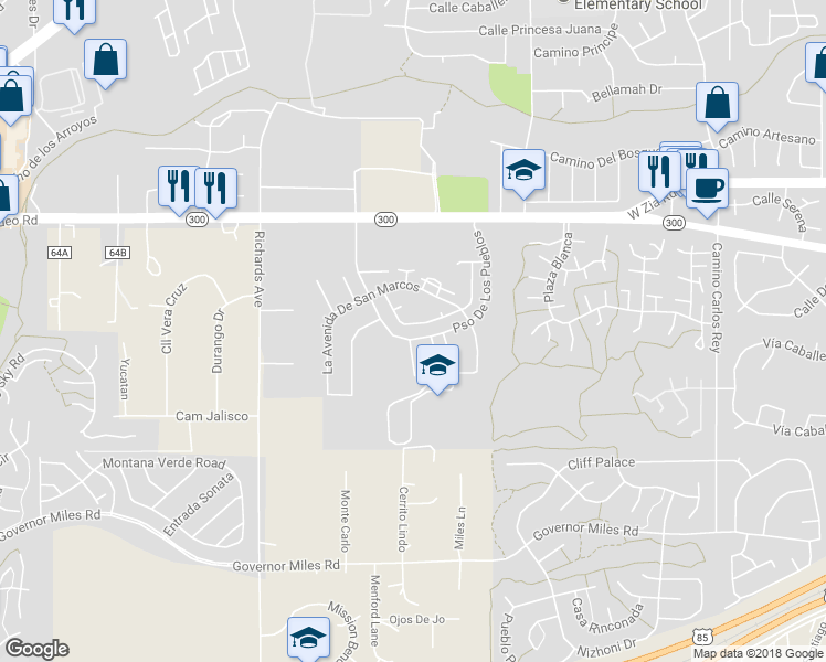 map of restaurants, bars, coffee shops, grocery stores, and more near 3232 Calle De Molina in Santa Fe
