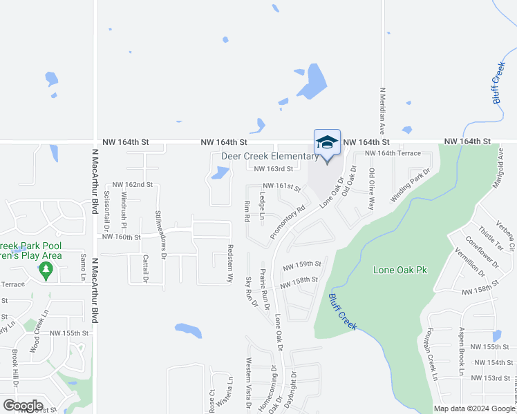 map of restaurants, bars, coffee shops, grocery stores, and more near 16105 Ledge Lane in Edmond