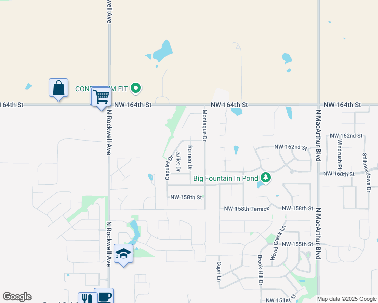 map of restaurants, bars, coffee shops, grocery stores, and more near 16213 Romeo Drive in Edmond