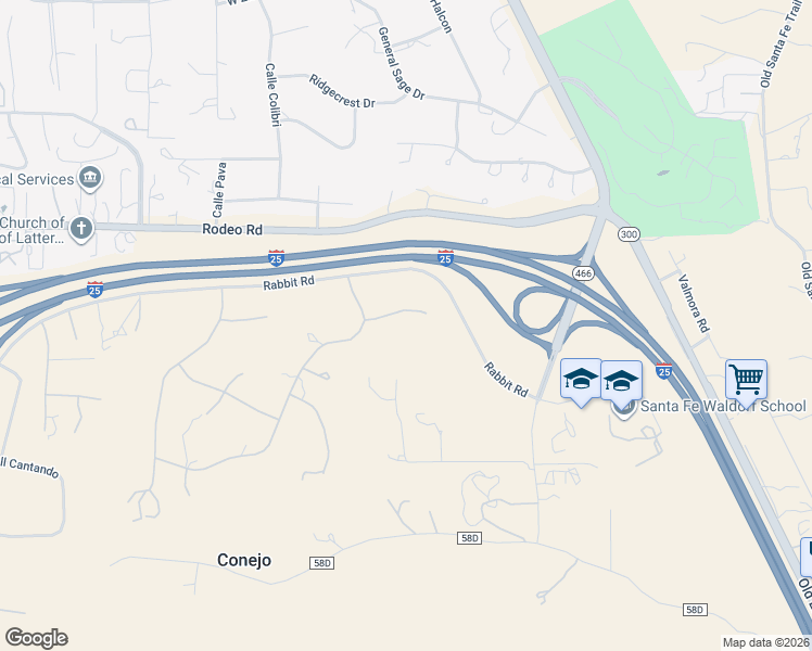 map of restaurants, bars, coffee shops, grocery stores, and more near 8 Zorrito Court in Santa Fe