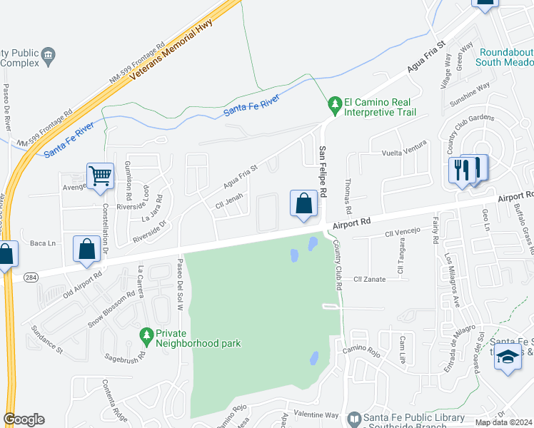 map of restaurants, bars, coffee shops, grocery stores, and more near 3941 Camino Vista Verde in Santa Fe
