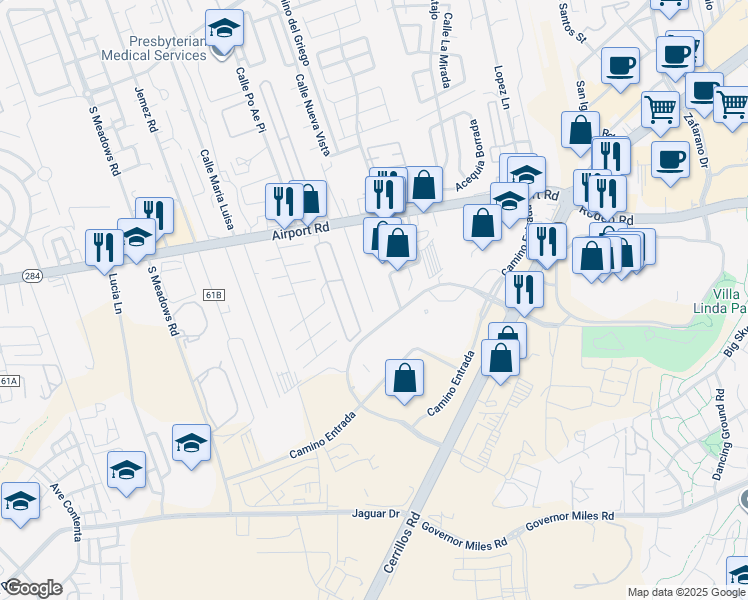 map of restaurants, bars, coffee shops, grocery stores, and more near 112 Ver De Valencia in Santa Fe