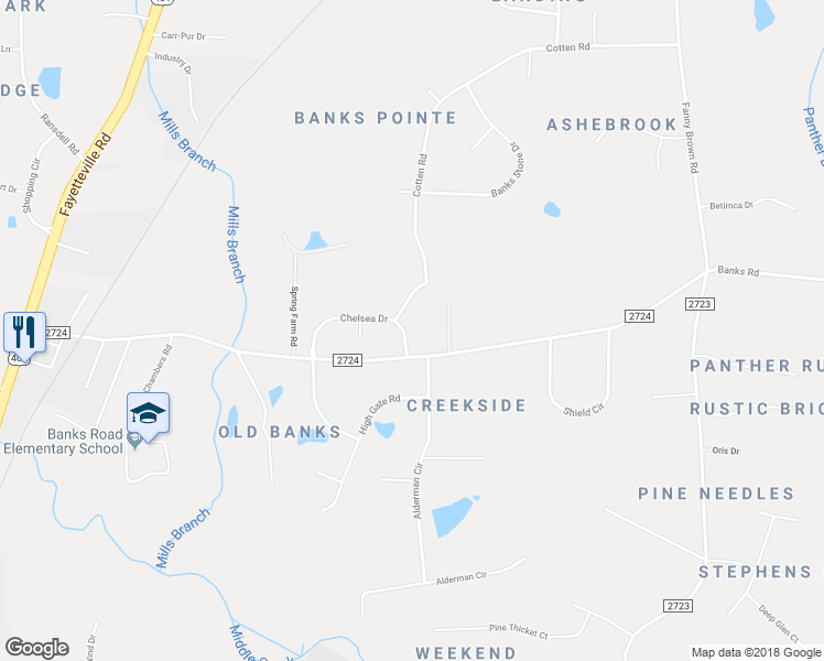 map of restaurants, bars, coffee shops, grocery stores, and more near 9008 Chelsea Drive in Raleigh