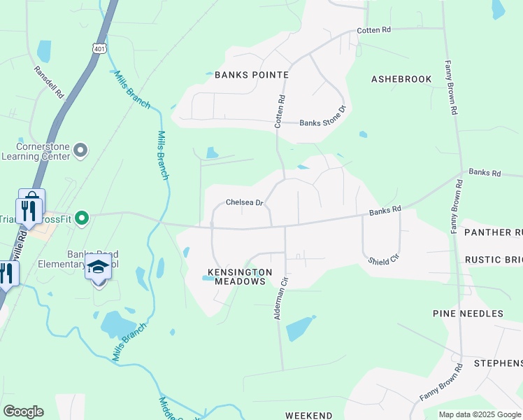 map of restaurants, bars, coffee shops, grocery stores, and more near 9013 Chelsea Drive in Raleigh