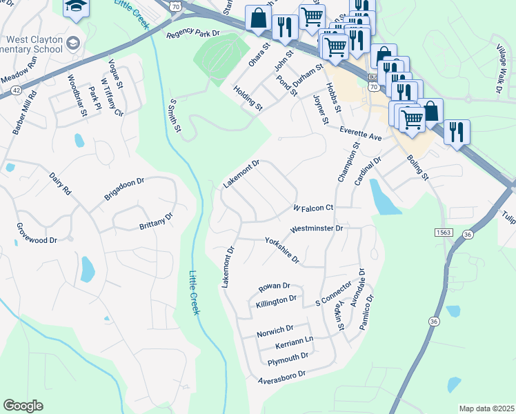 map of restaurants, bars, coffee shops, grocery stores, and more near 130 Douglas Fir Place in Clayton