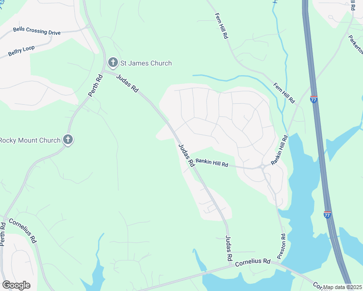 map of restaurants, bars, coffee shops, grocery stores, and more near Judas Road in Mooresville