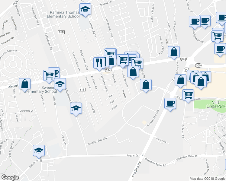 map of restaurants, bars, coffee shops, grocery stores, and more near 4650 Airport Road in Santa Fe