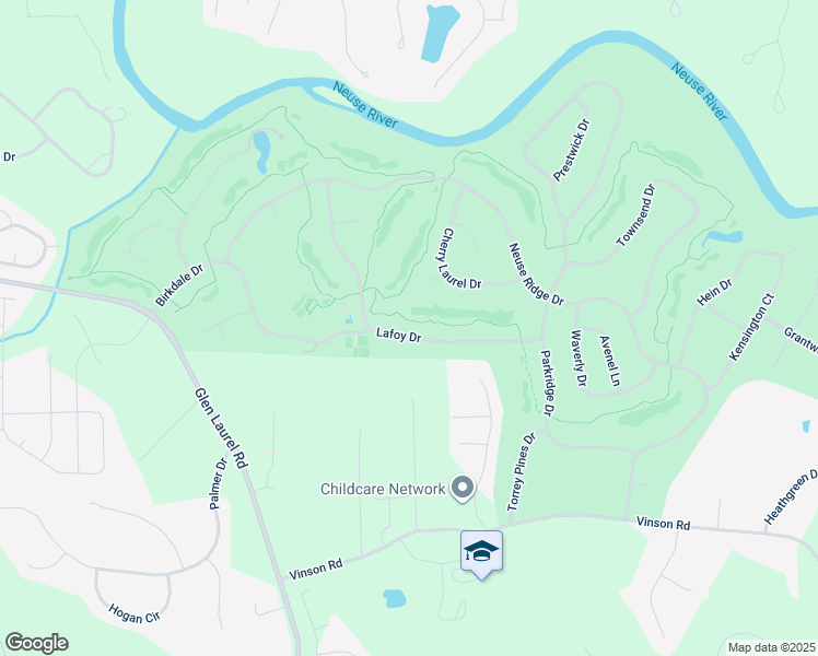 map of restaurants, bars, coffee shops, grocery stores, and more near 107 Lafoy Drive in Clayton
