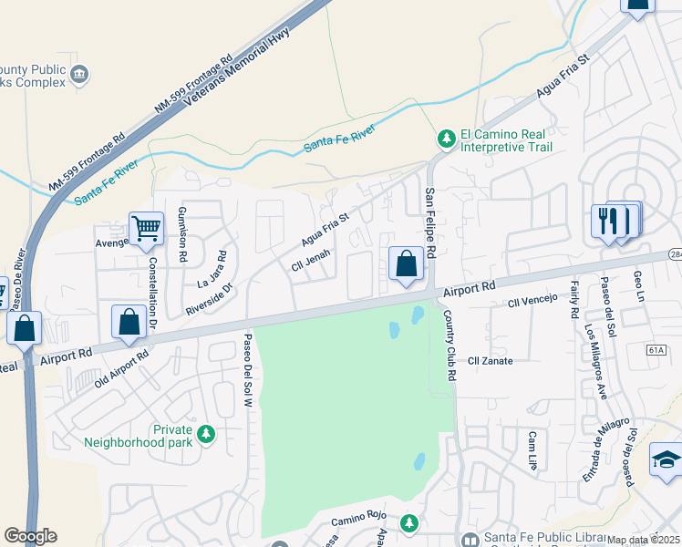 map of restaurants, bars, coffee shops, grocery stores, and more near 3941 Camino Vista Verde in Santa Fe