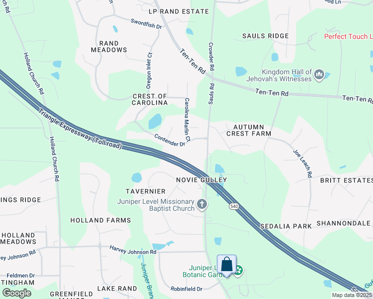 map of restaurants, bars, coffee shops, grocery stores, and more near 5020 Contender Drive in Raleigh