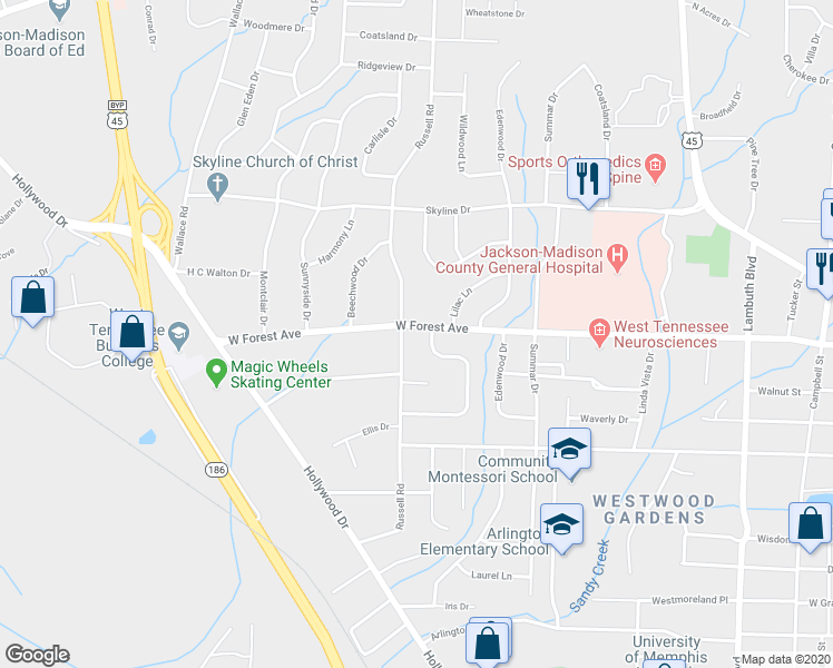map of restaurants, bars, coffee shops, grocery stores, and more near 866 West Forest Avenue in Jackson