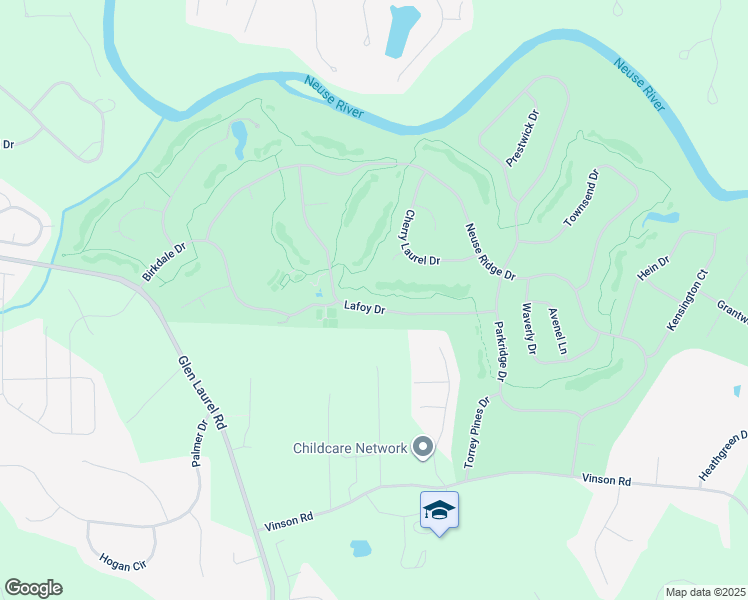 map of restaurants, bars, coffee shops, grocery stores, and more near 107 Lafoy Drive in Clayton