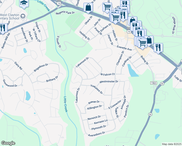 map of restaurants, bars, coffee shops, grocery stores, and more near 130 Douglas Fir Place in Clayton