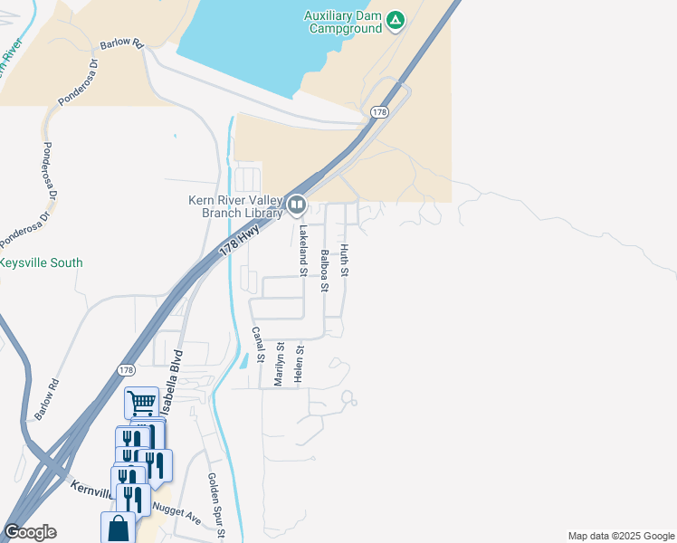 map of restaurants, bars, coffee shops, grocery stores, and more near 4301 Huth Street in Lake Isabella