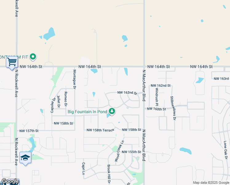 map of restaurants, bars, coffee shops, grocery stores, and more near 6116 Northwest 162nd Street in Edmond